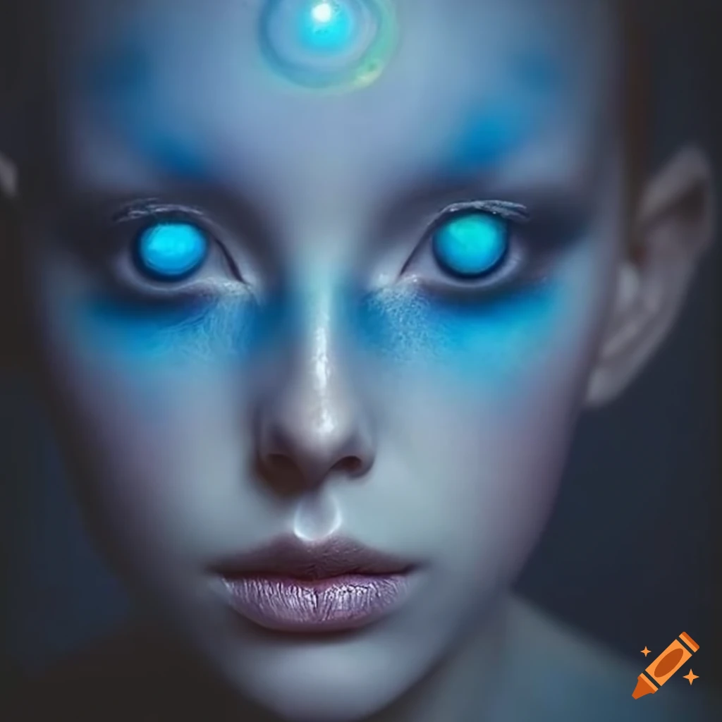Ethereal Alien Woman With Mesmerizing Blue Skin And Opal Like Eyes 
