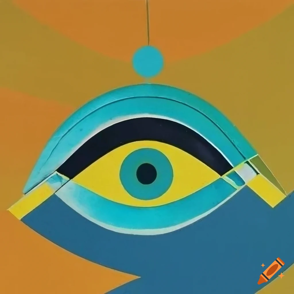 Retrofuturist collage with vibrant blue and yellow shapes in cubist style