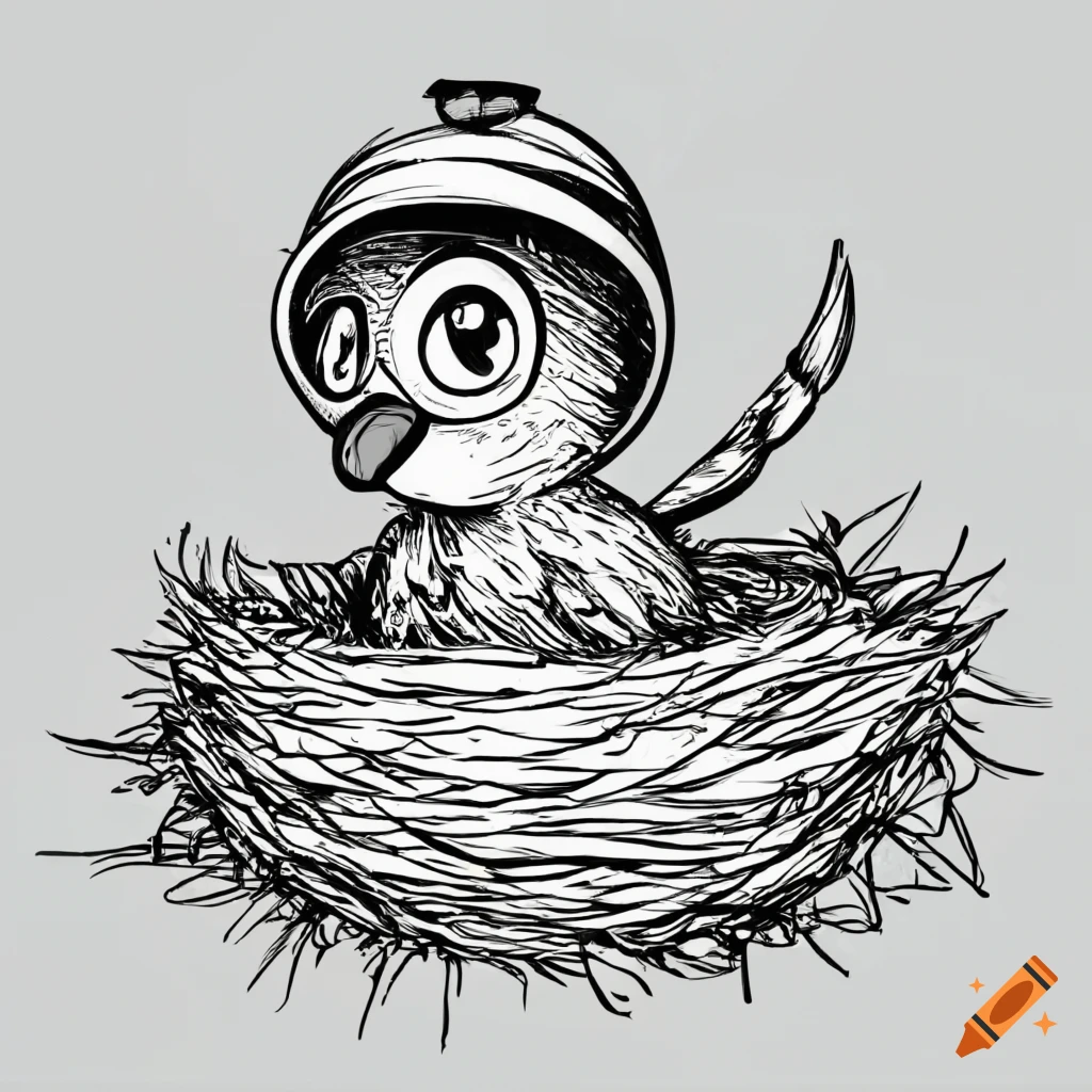 Happy baby bird flying with a helmet, cartoon style