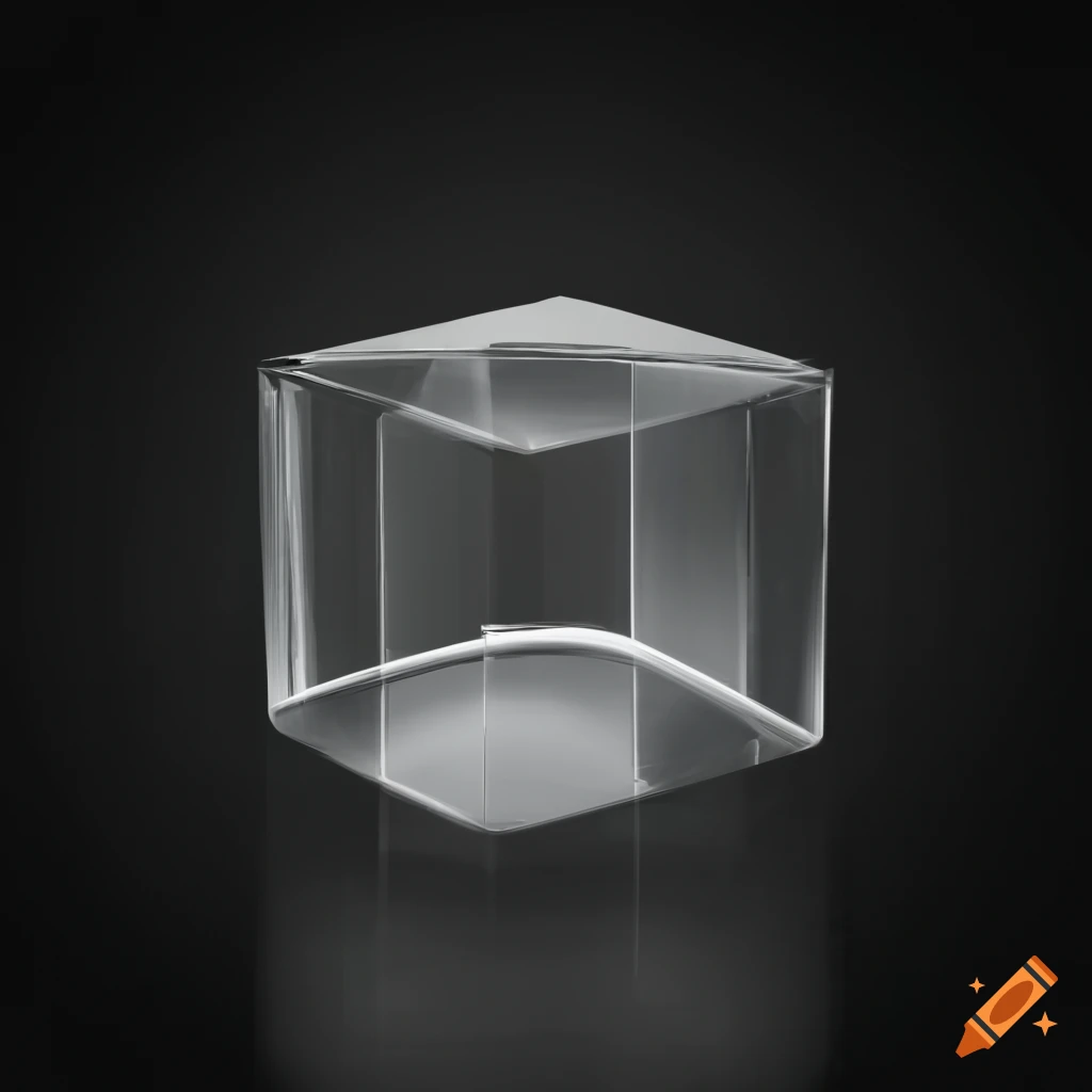 Transparent glass cube on black background