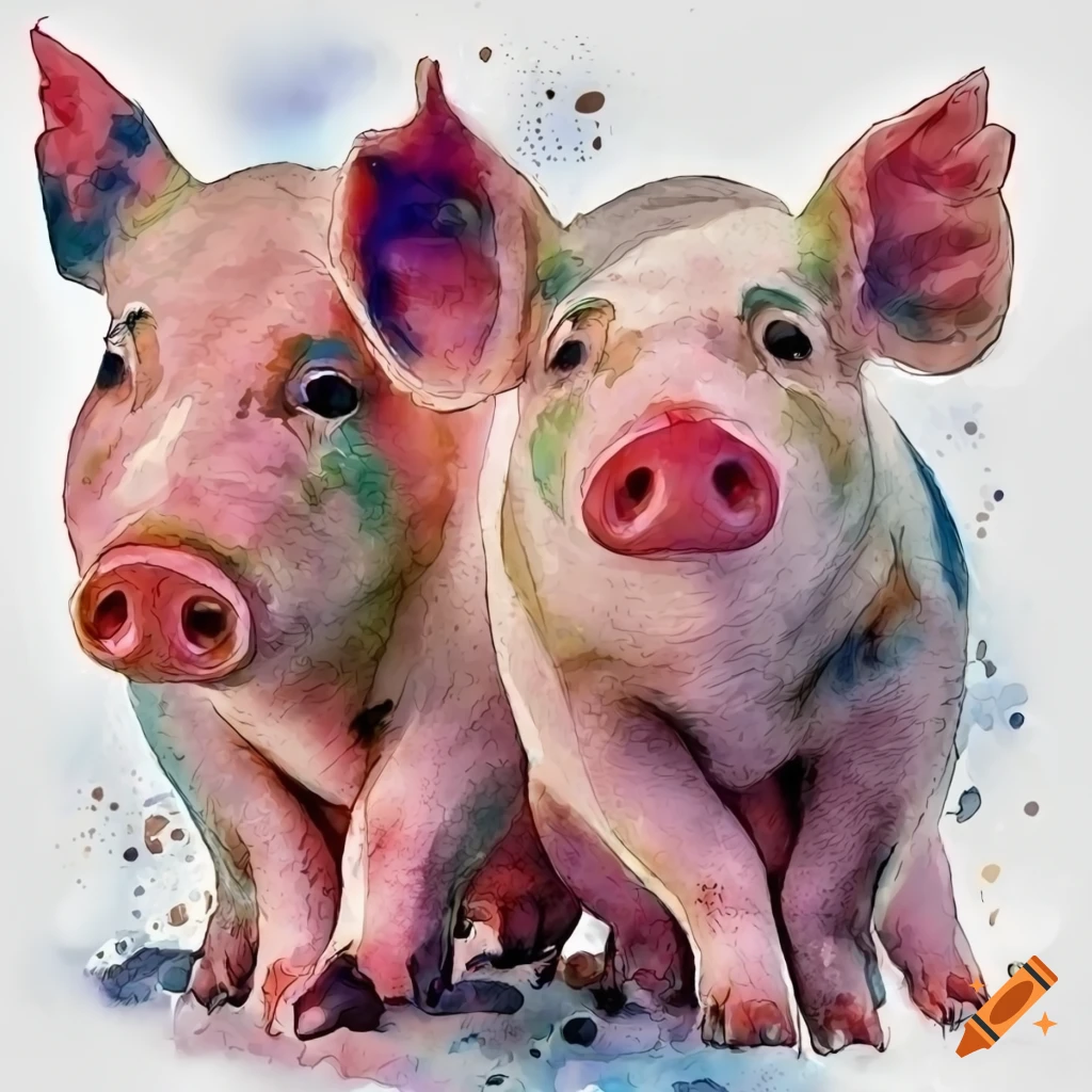 Two pigs on a white background