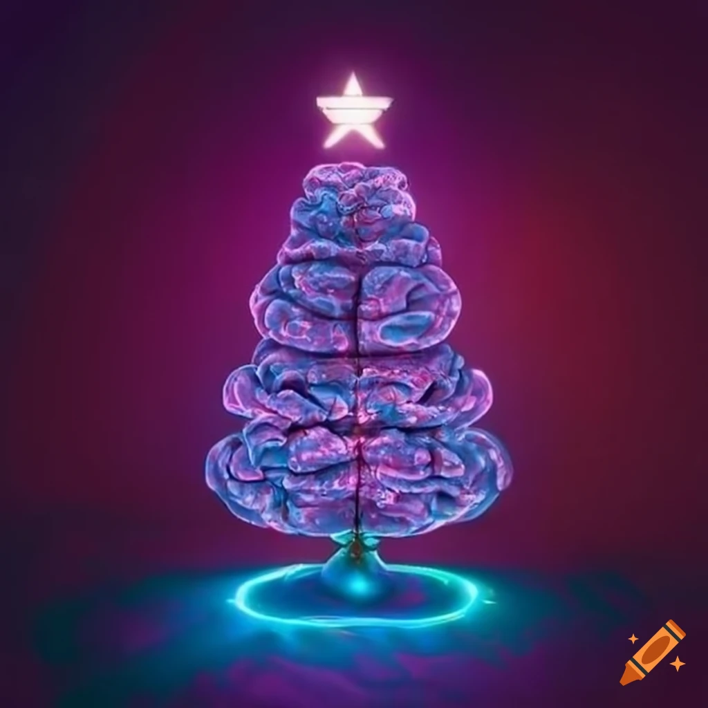 Brain shaped like a christmas tree with lights on Craiyon