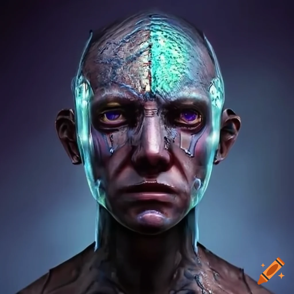 Futuristic individual with psychic augmentations and steel girders on head