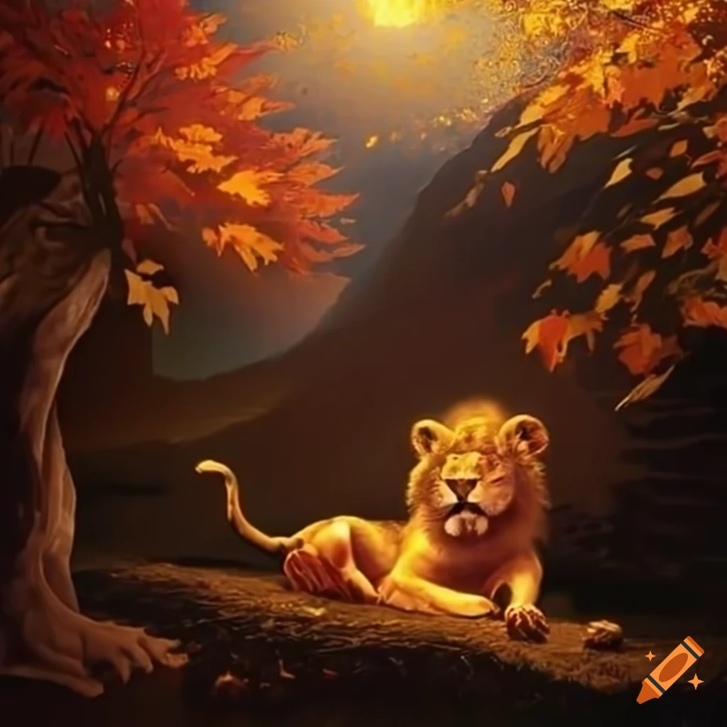 Yalda night celebration near a lake in golden autumn with the Qajar lion sun flag