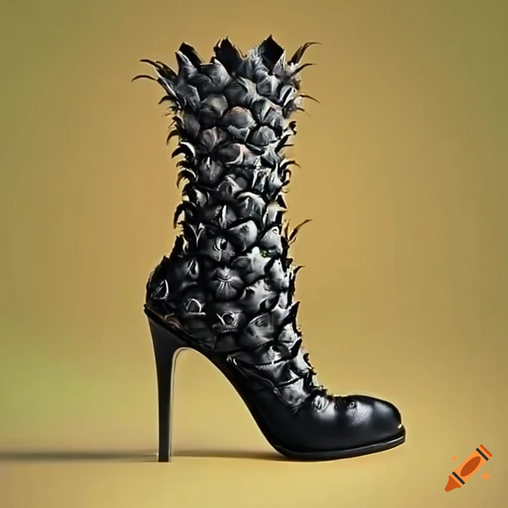 Pineapple dancing in black ankle boots with high heels on Craiyon