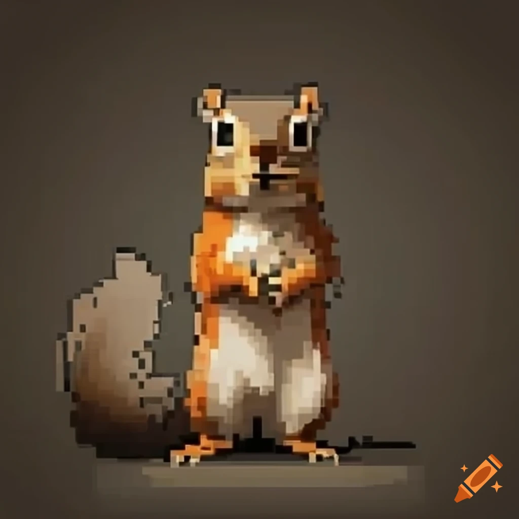 Pixelated squirrel wielding a firearm