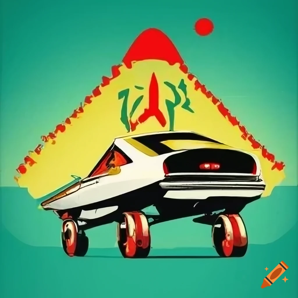 Retro-style car, skate, and rock propaganda poster with aliens and zoobie
