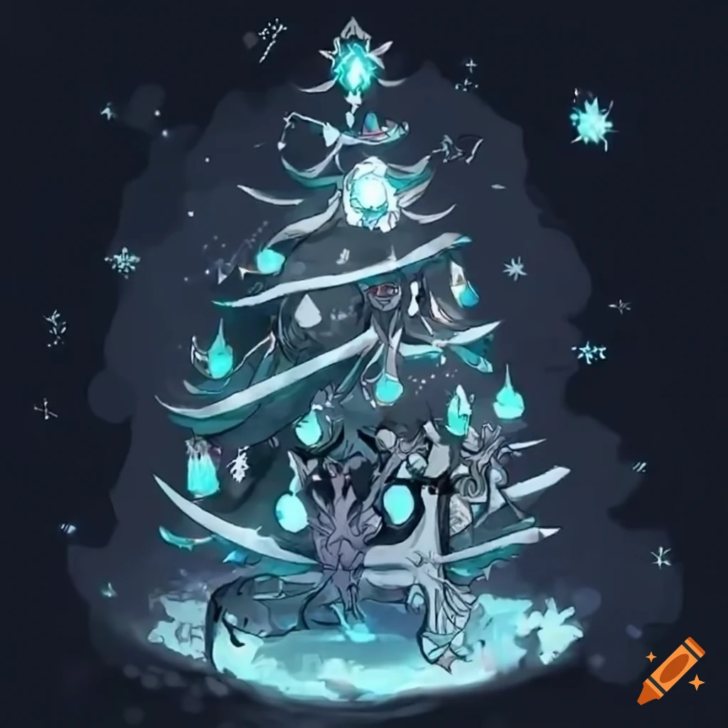 Genshin impact genesis crystal ornament on a christmas tree