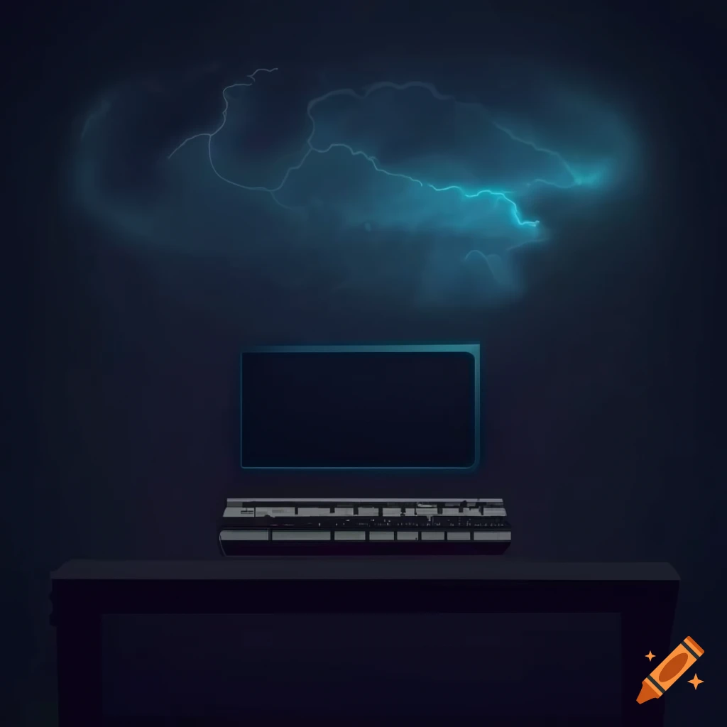 Minimalistic coding background with storm and serious computer terminal ...