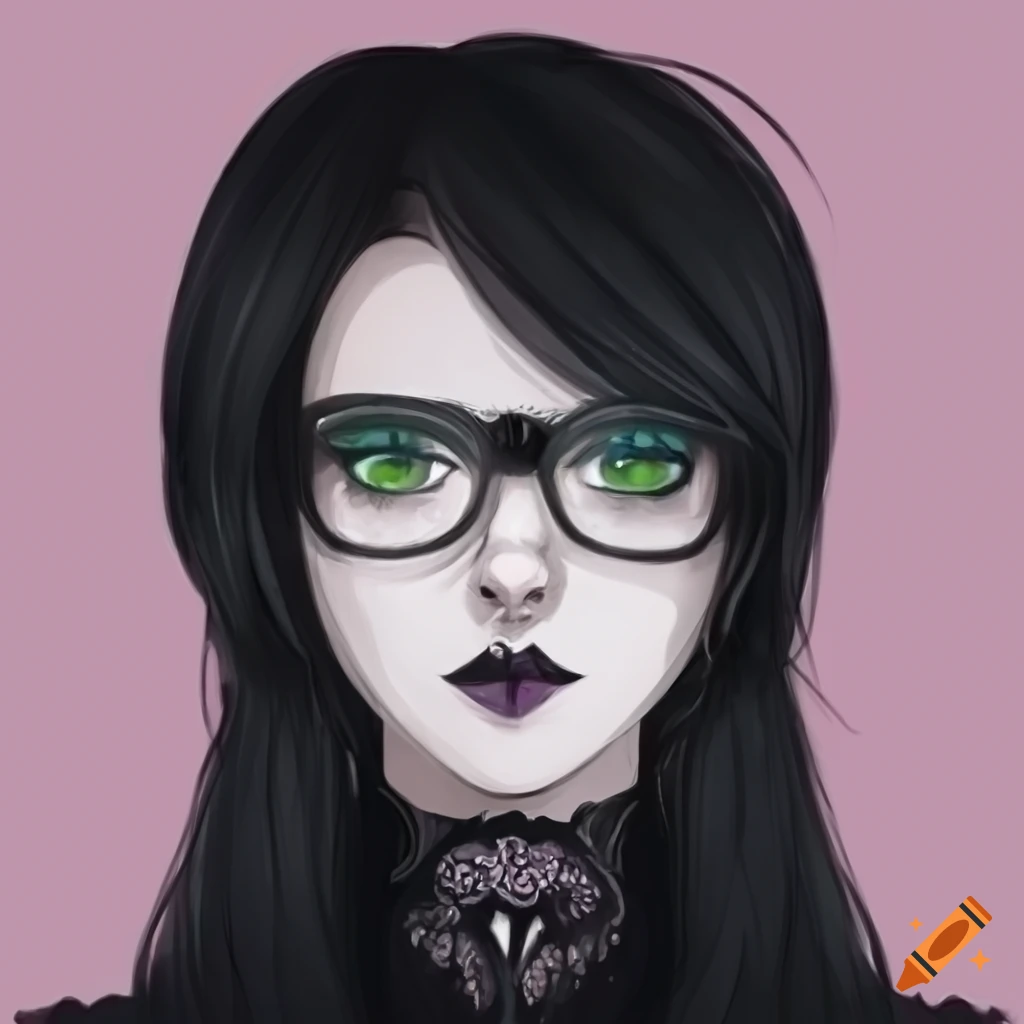 Gothic owl woman with choker and square glasses