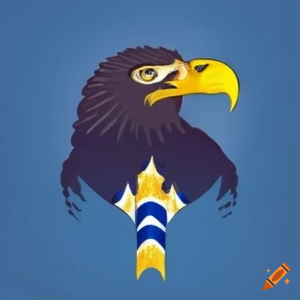 Gold and blue striped flag with an eagle in the center