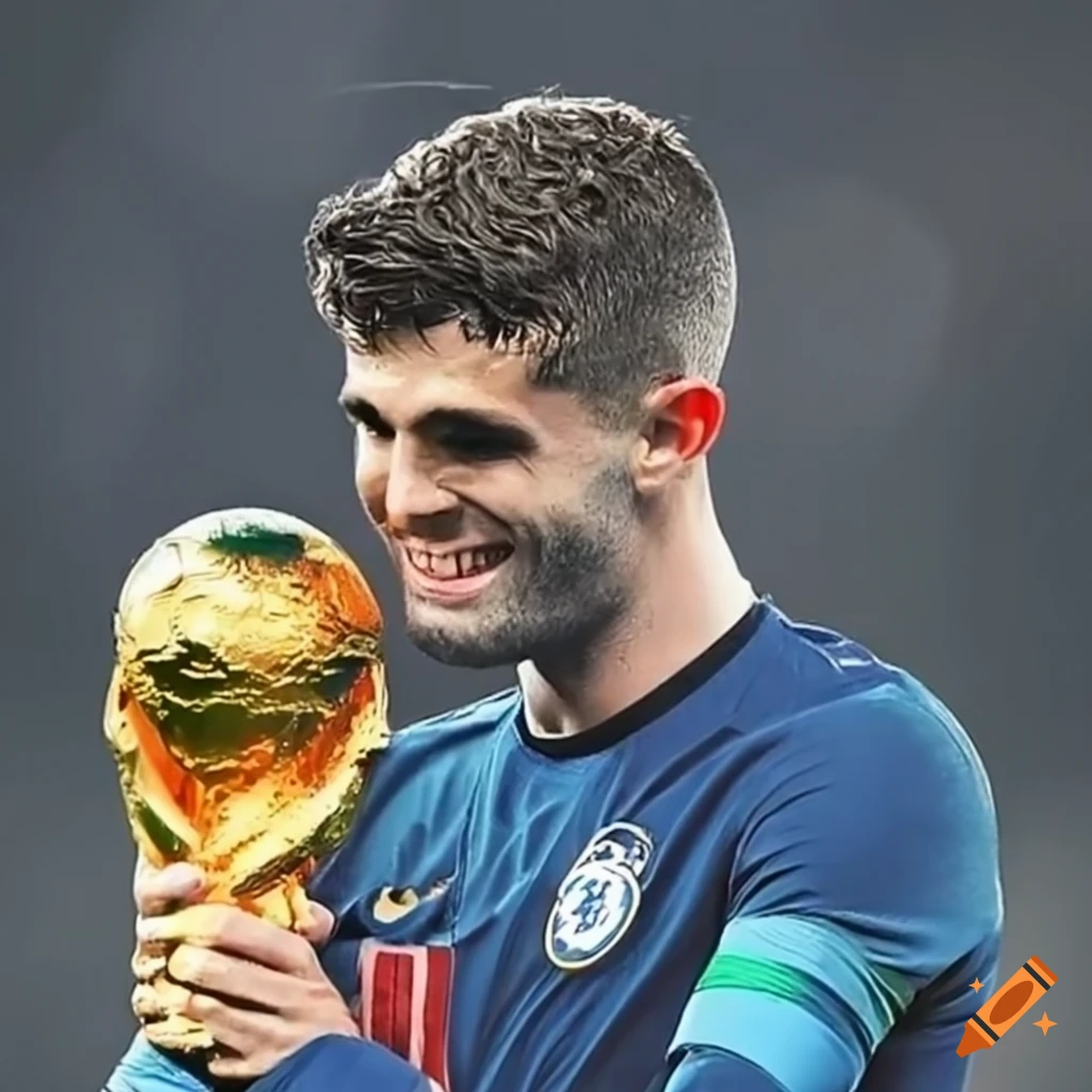Pulisic celebrating with World Cup trophy