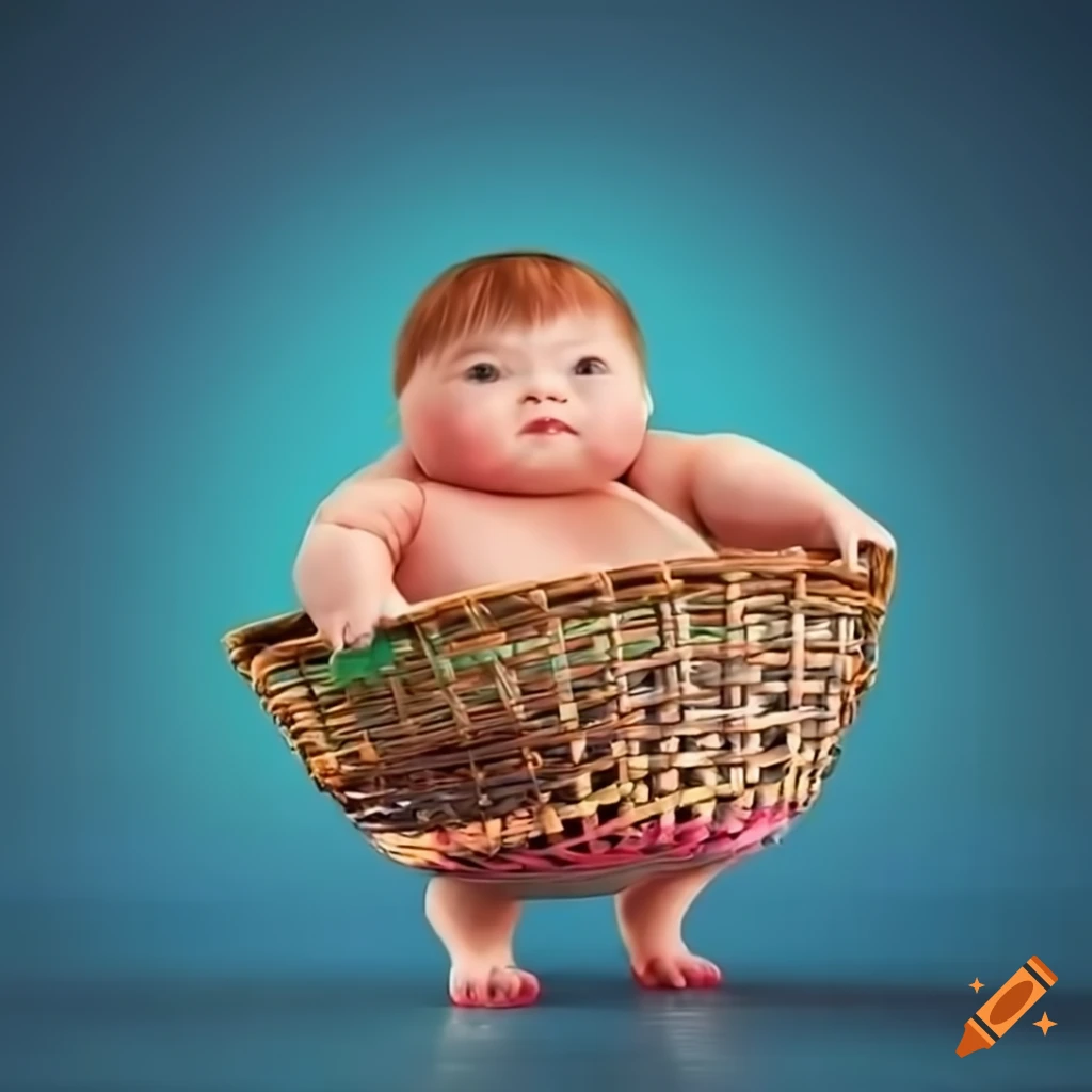 Happy child carrying baskets of colorful fish