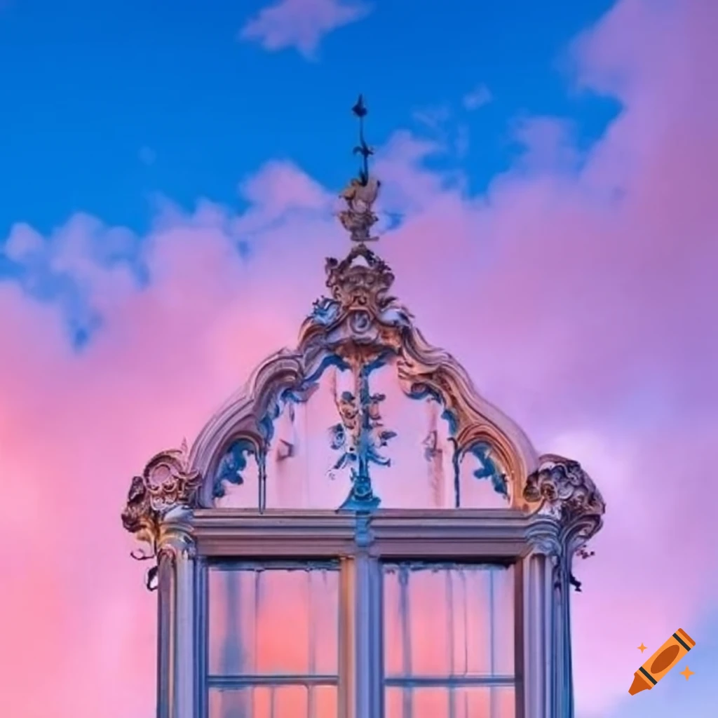 Rococo glass facade with lovely pink sky