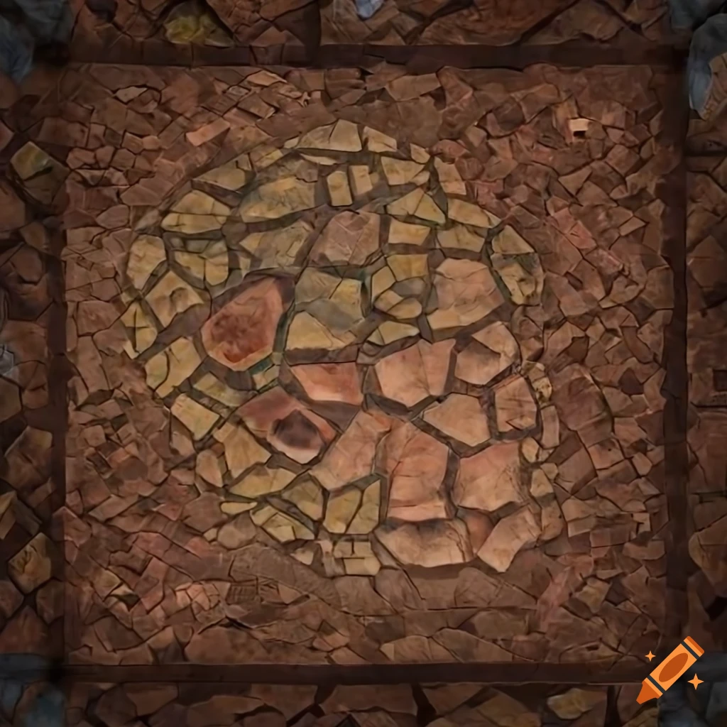 Dungeon sand floor with colorful dinosaur skull mosaic texture