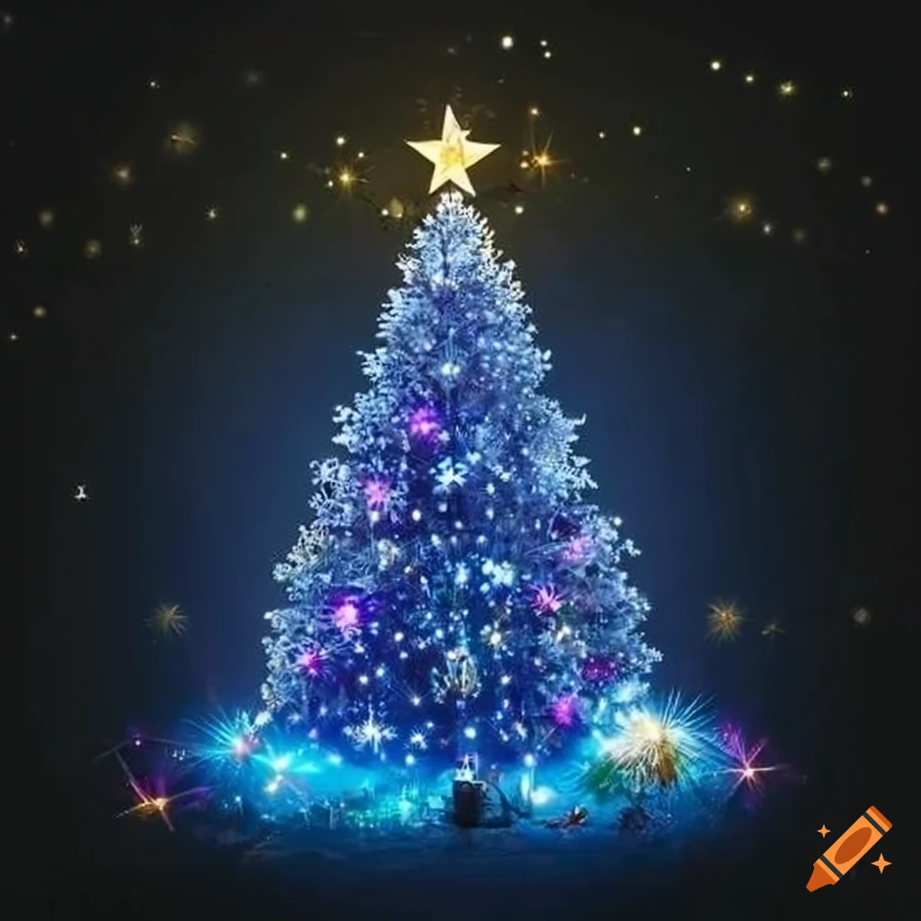 Cosmosthemed christmas tree with starry lights in a bright room on Craiyon