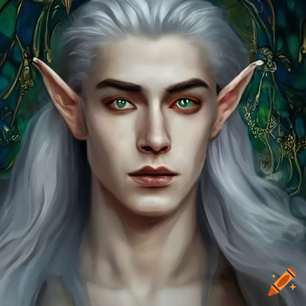 Poster of handsome young male elven prince with white long flowing hair ...