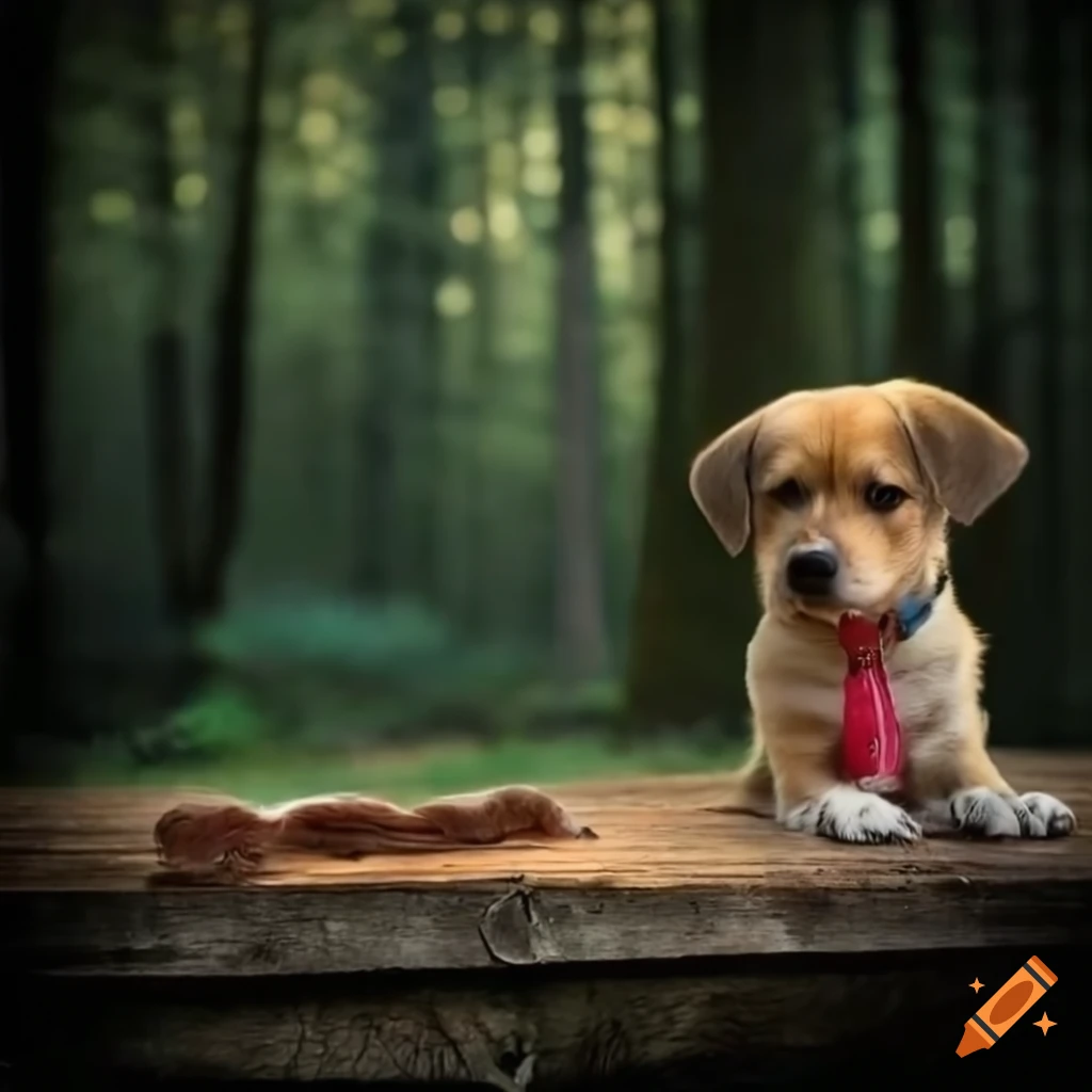 Adorable puppy in a mystical forest setting on Craiyon