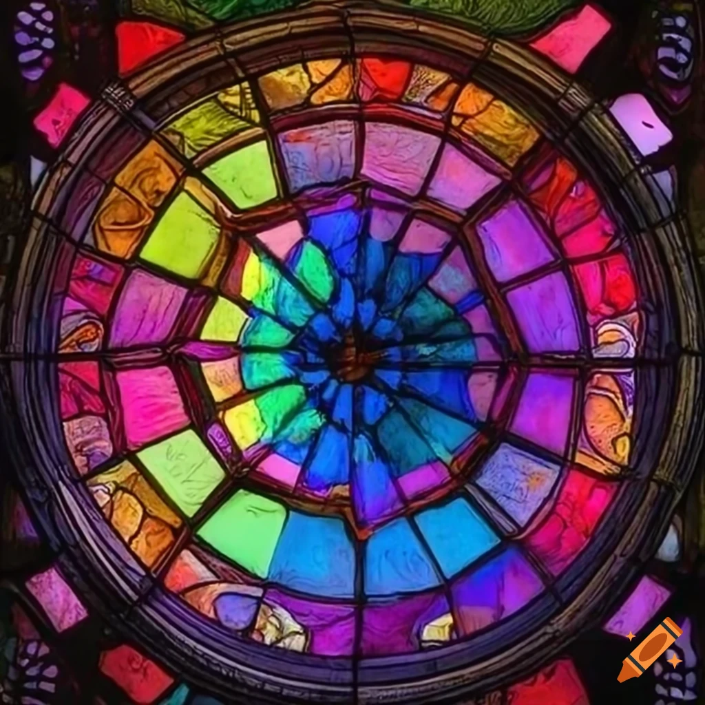 Light streaming through stained glass with rainbow colors on Craiyon