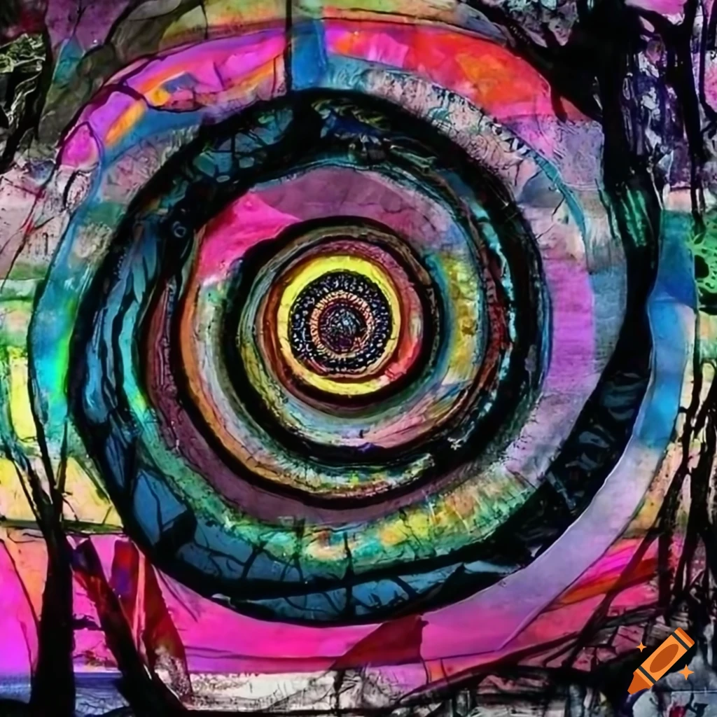 Colorful mixed media textured paper artwork in abstract style with