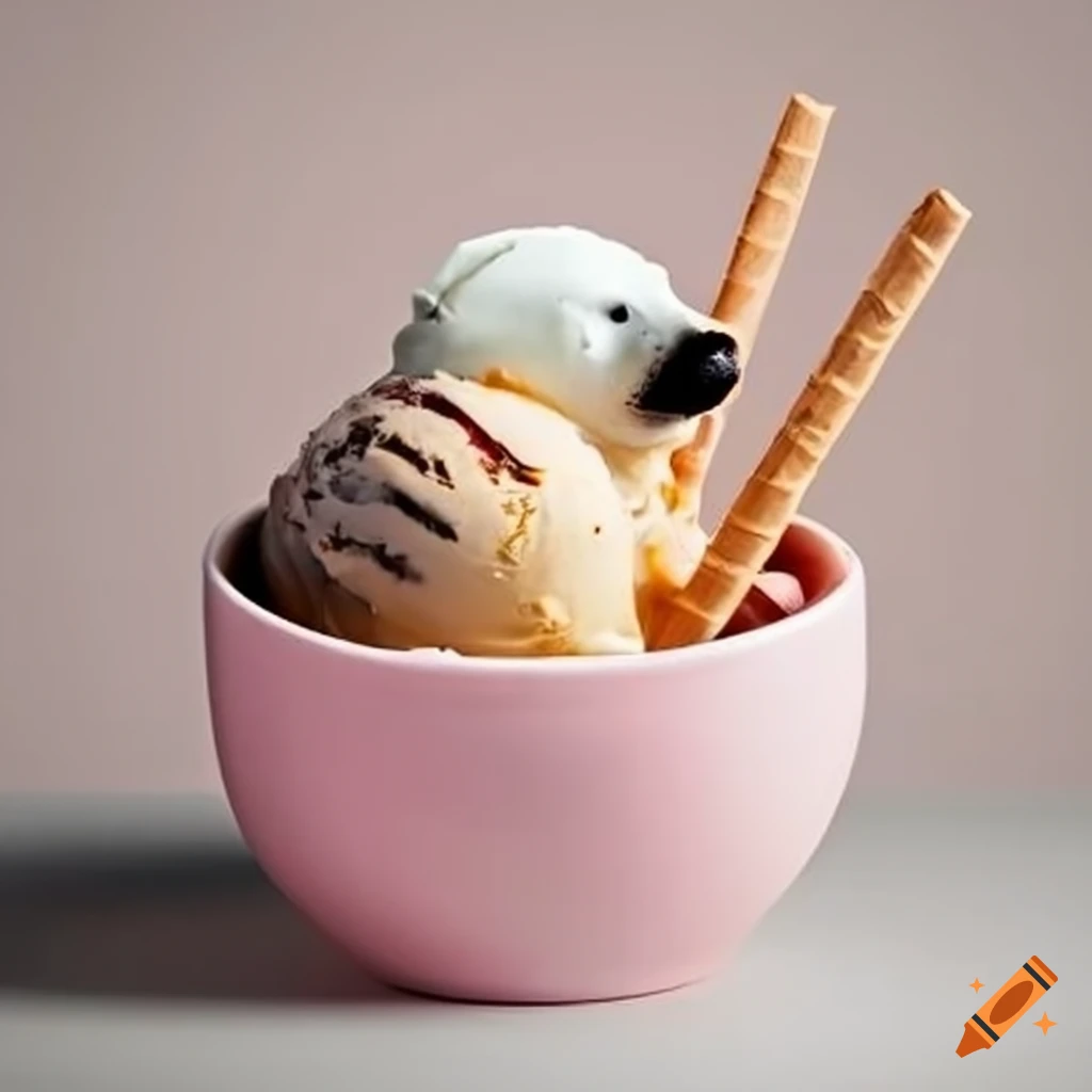 Polar bear shaped ice cream in a pot on Craiyon