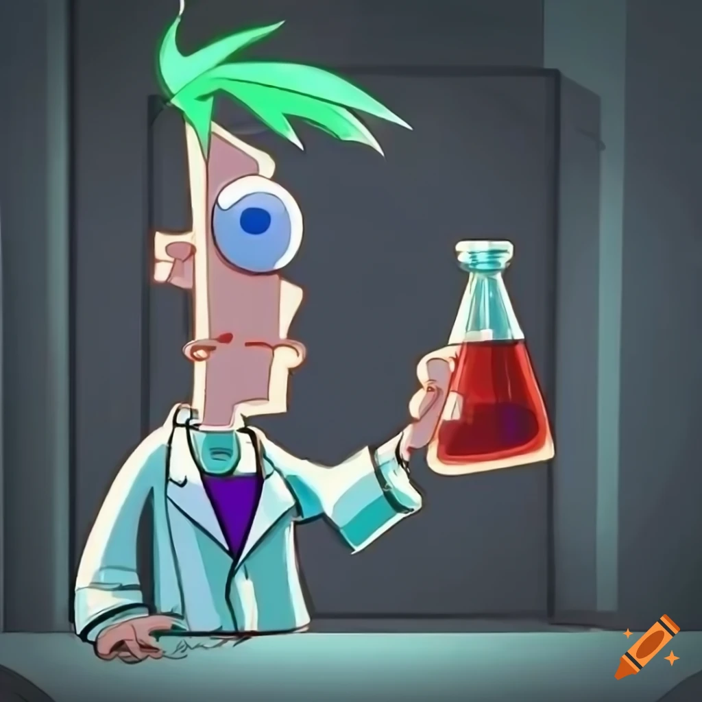 Scientist in dark laboratory holding flasks with a garage background