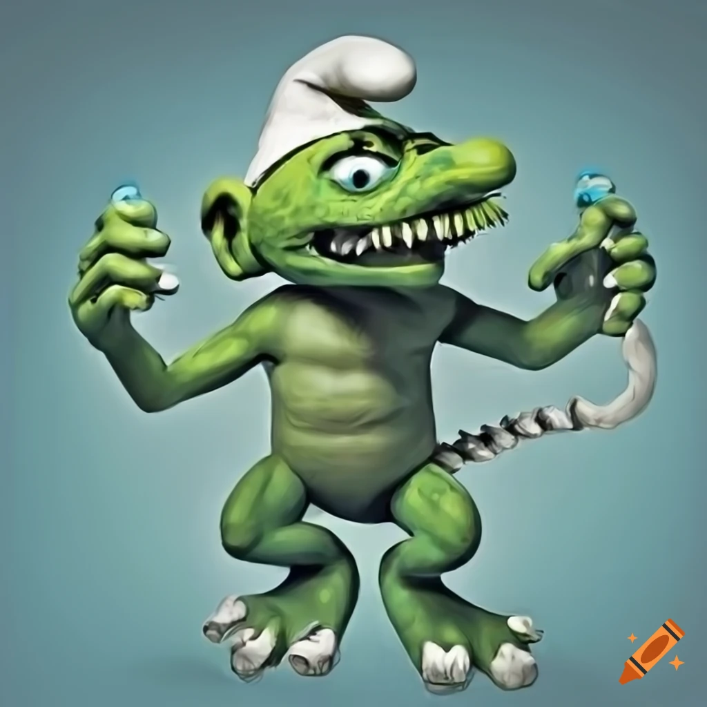 Smurf depicted as a lizard man