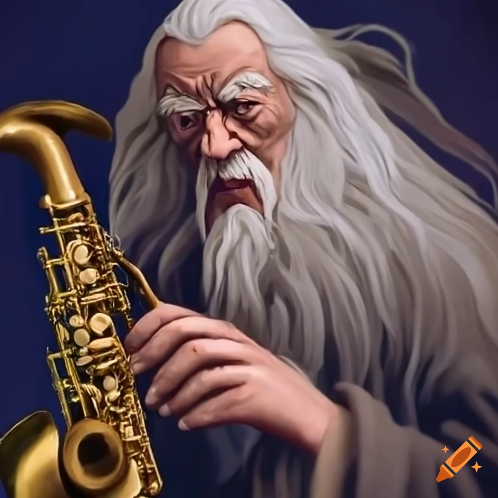 Gandalf playing the saxophone on Craiyon