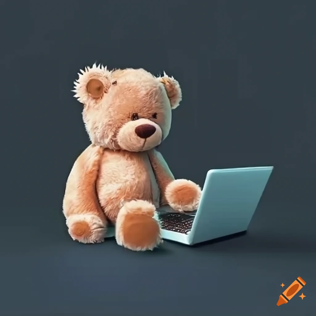 Cute teddy bear working on a laptop on Craiyon