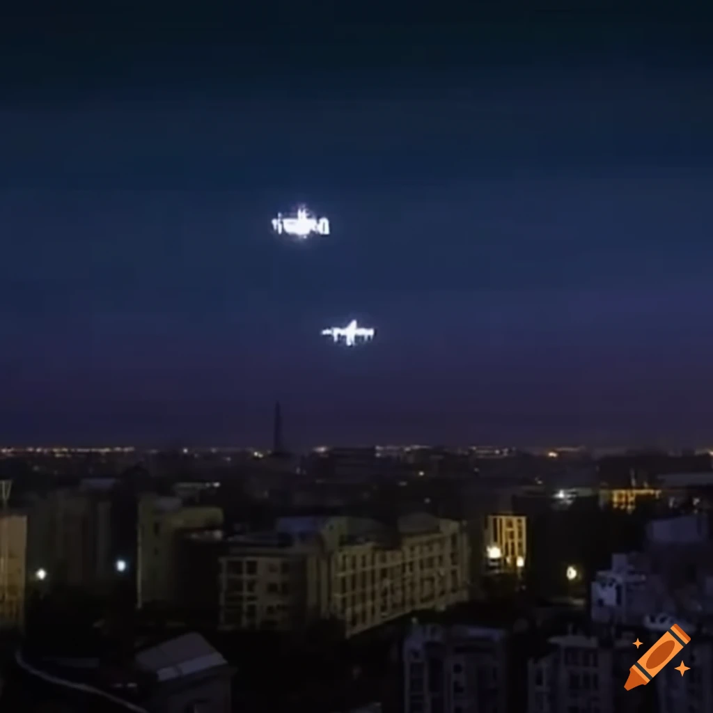 Togliatti city night with a UFO in the sky