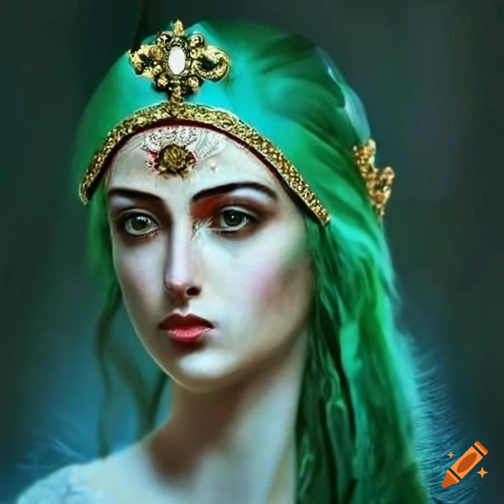 Portrait of saint tamar, the queen of georgia with green hair and fairy ...