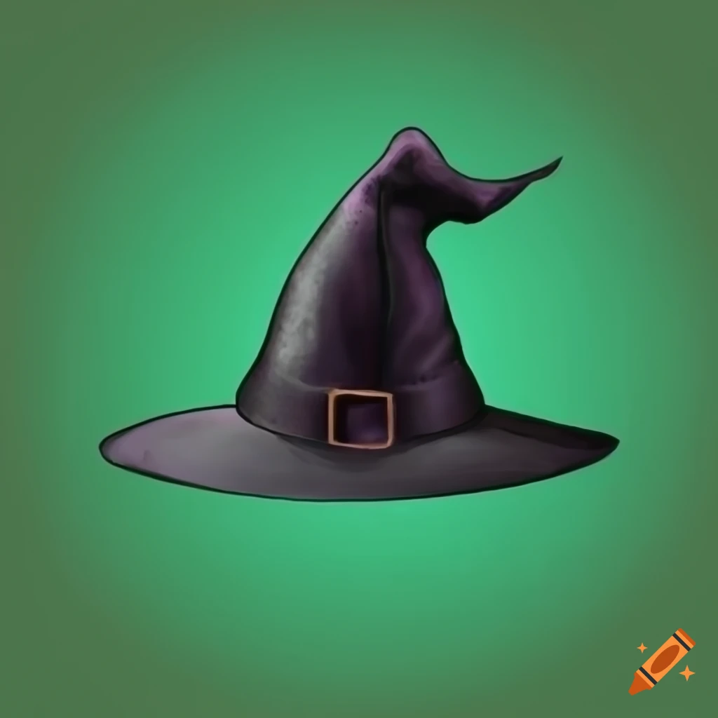 Black witch hat against green background on Craiyon
