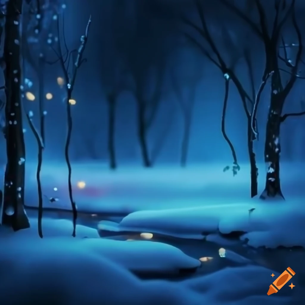 Soft bokeh fairy lights in a winter landscape