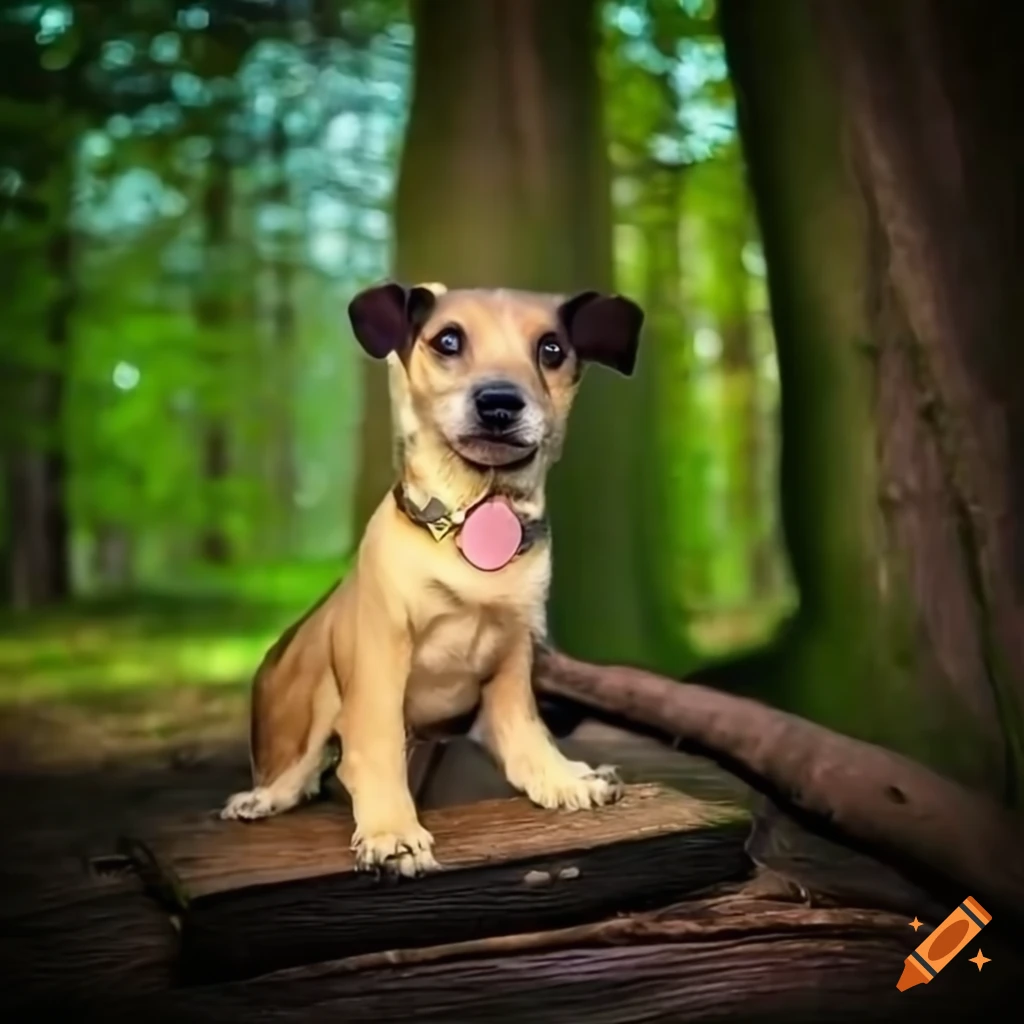 Adorable puppy in a mystical forest on Craiyon