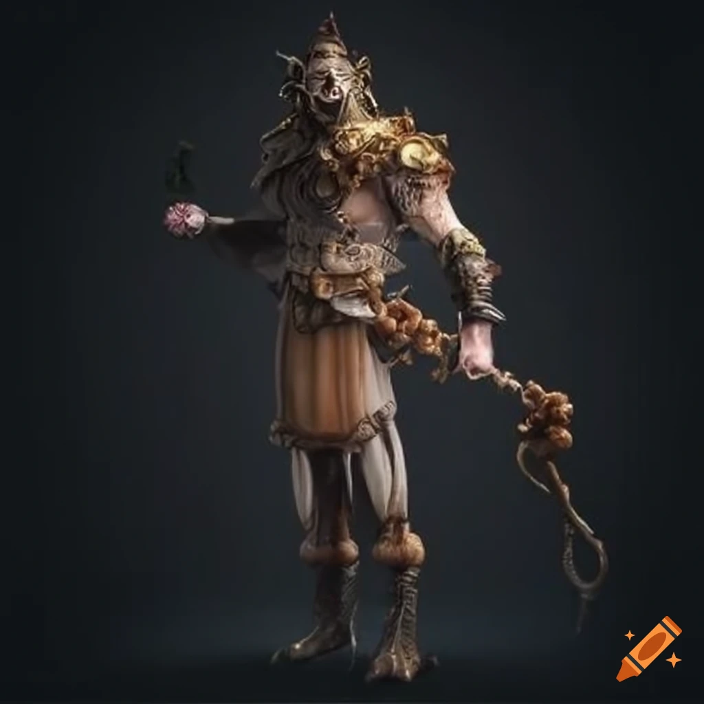 Ancient mystic character holding a unique flail accessory