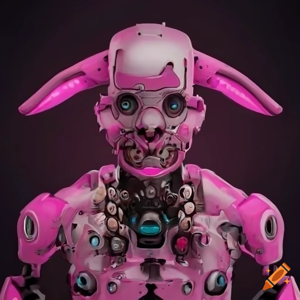 Hyper realistic steam punk male robotic cyborg bunny in isometric view ...