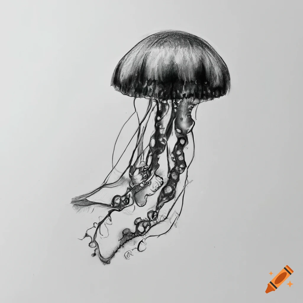 Pencil drawing of a jellyfish on Craiyon