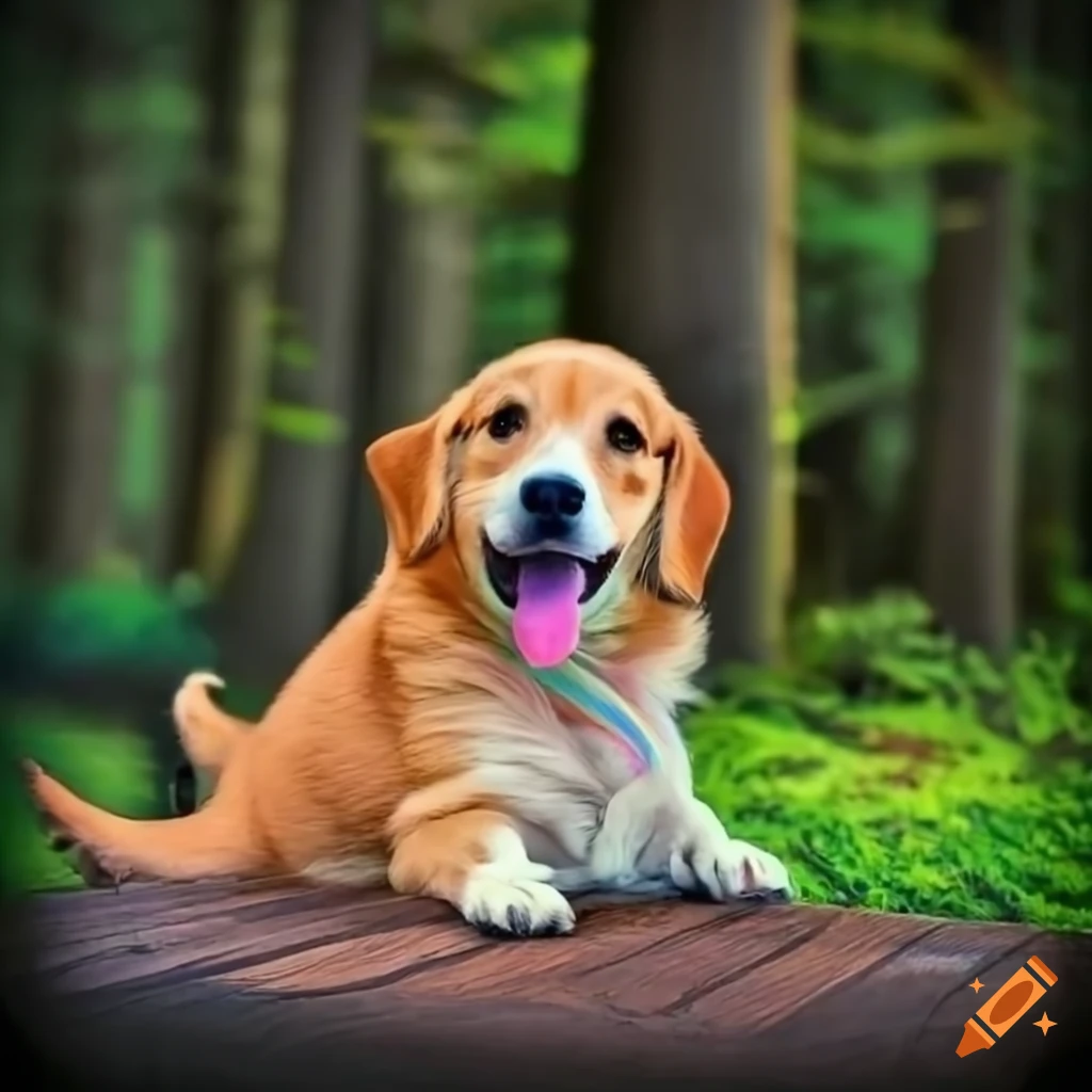 Adorable puppy in a mystical forest setting on Craiyon