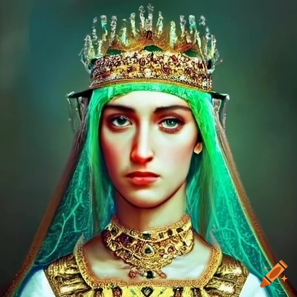 Portrait of saint tamar, the queen of georgia with green hair and fairy ...