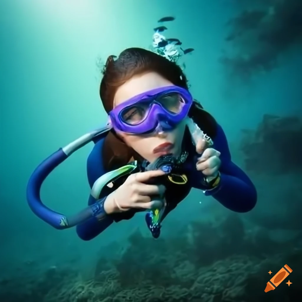 Diving woman exploring underwater