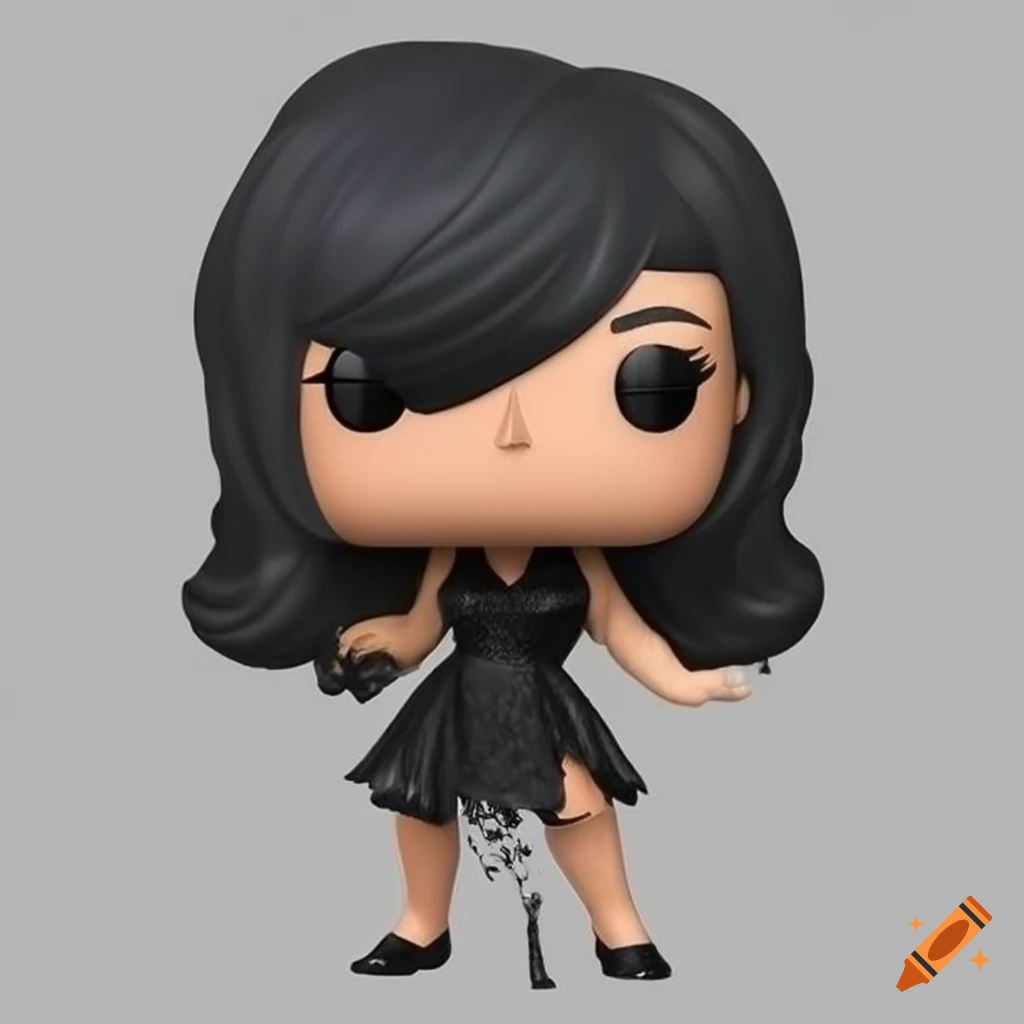 Funko pop figure of a drag queen with tall black hair and black dress