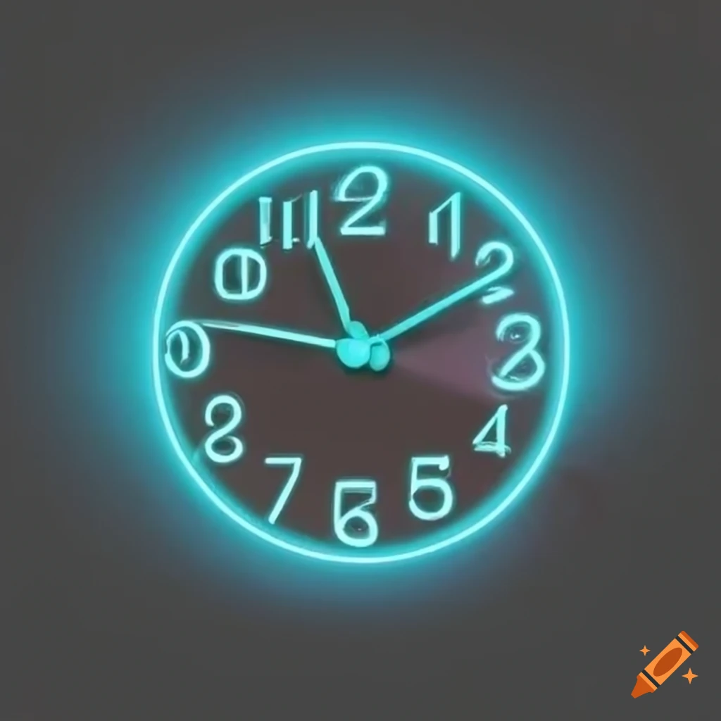 Neon clock on a black background on Craiyon