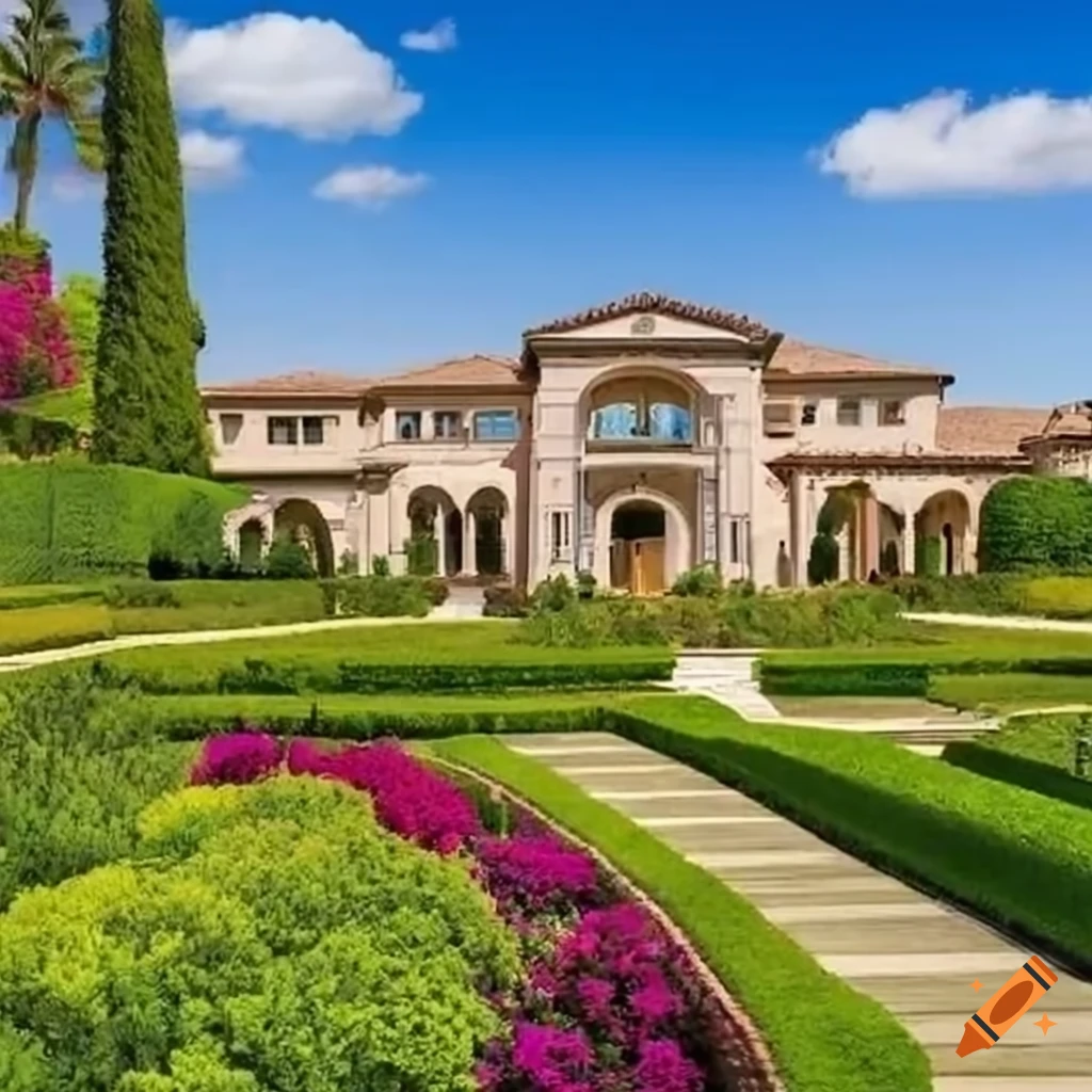 Majestic luxurious california megamansion surrounded by greenery on