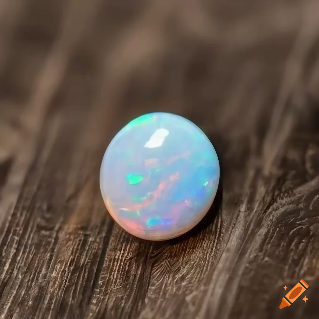 Dazzling round opal on a wooden table