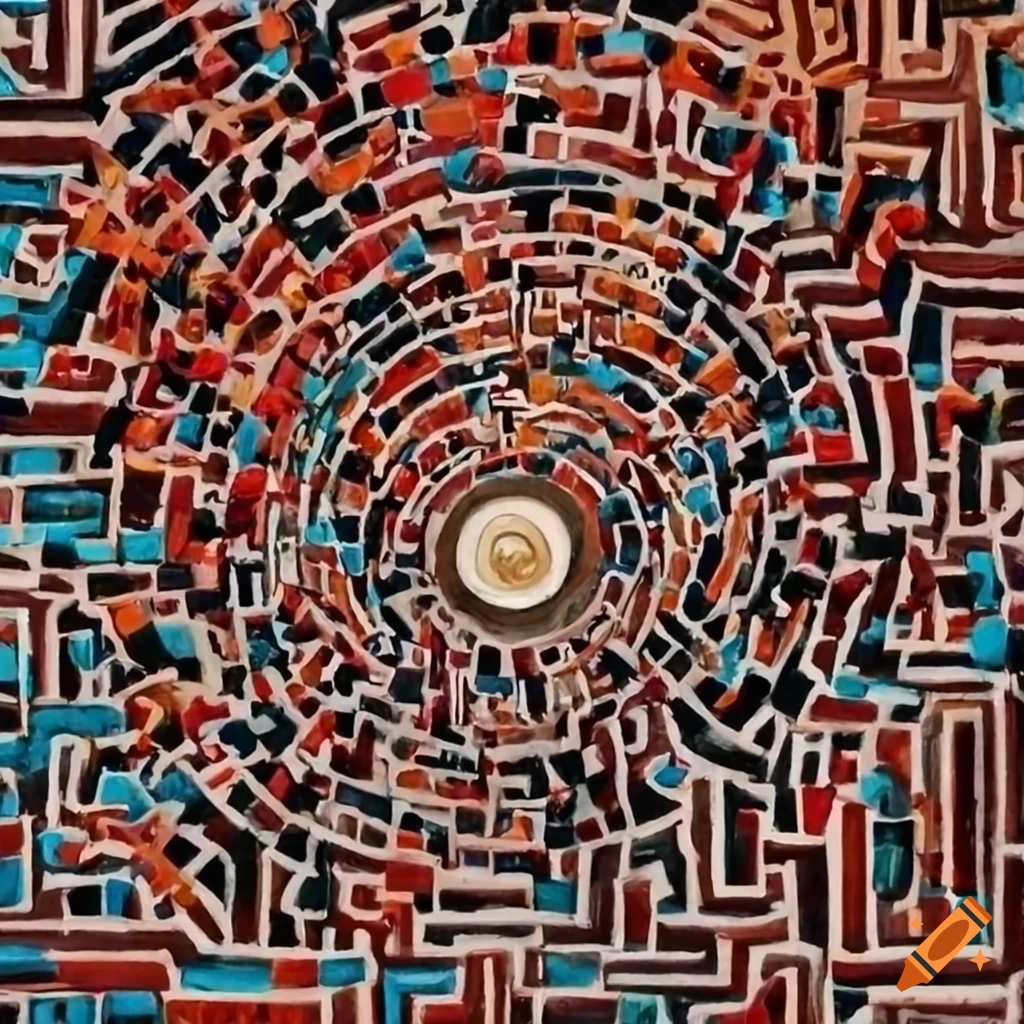 Abstract mosaic painting of people in a maze
