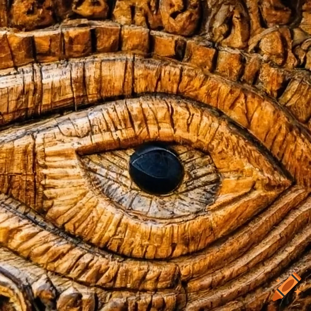 Wood carving of an eye on Craiyon