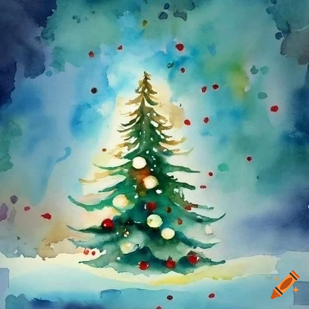 Watercolor paintings of christmas trees on Craiyon