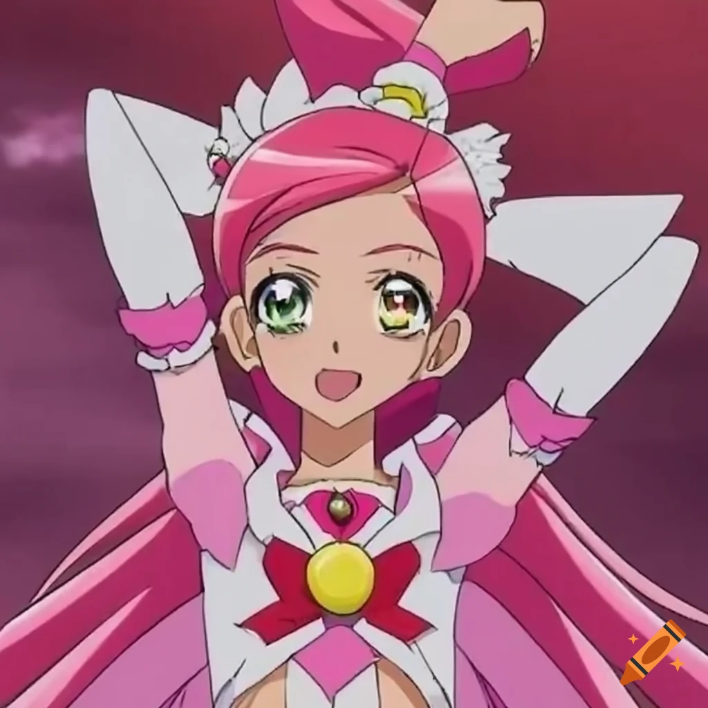 Cure Sakura, an anime character with blonde twin tails or hair down wearing pink clothing