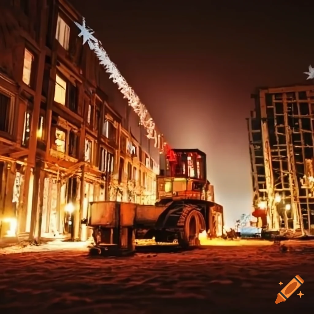 Christmas decorations at a construction site on Craiyon