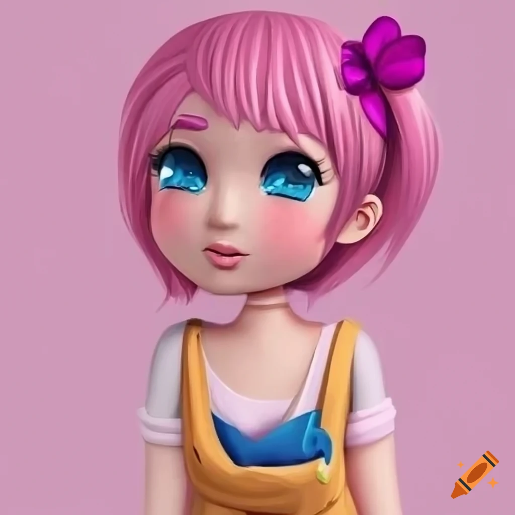 Cartoon illustration of a cute pink girl on Craiyon